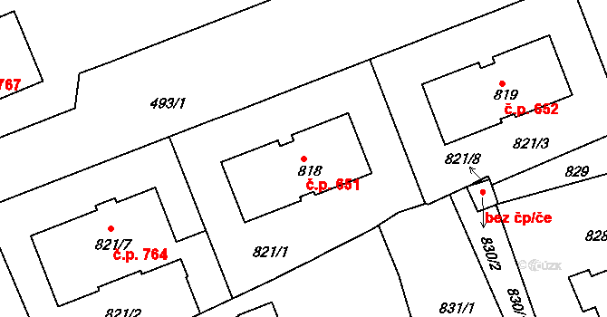 Štětí 651 na parcele st. 818 v KÚ Štětí I, Katastrální mapa