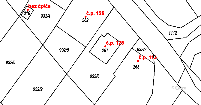 Podhorní Újezd 126, Podhorní Újezd a Vojice na parcele st. 287 v KÚ Podhorní Újezd, Katastrální mapa
