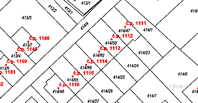 Poruba 1113, Orlová na parcele st. 414/62 v KÚ Poruba u Orlové, Katastrální mapa
