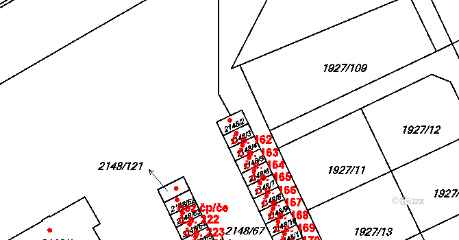 Bechyně 162 na parcele st. 2148/2 v KÚ Bechyně, Katastrální mapa