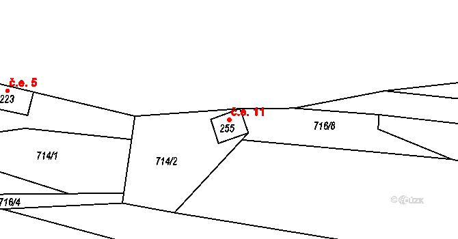 Pařízek 11, Mladějov na parcele st. 255 v KÚ Mladějov v Čechách, Katastrální mapa