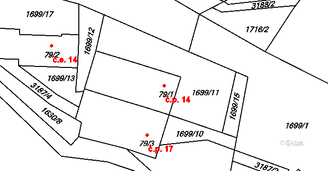 Kondrač 14, Kamenná na parcele st. 79/1 v KÚ Kondrač, Katastrální mapa