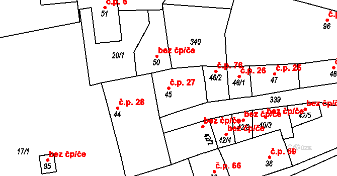 Mlékojedy 27 na parcele st. 45 v KÚ Mlékojedy u Litoměřic, Katastrální mapa
