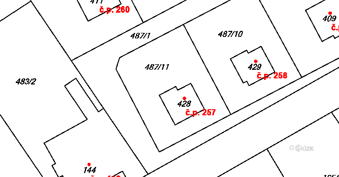 Dolní Studénky 257 na parcele st. 428 v KÚ Dolní Studénky, Katastrální mapa