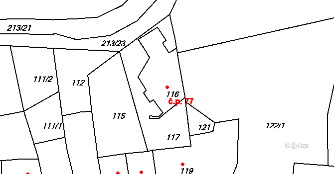 Jehnice 77, Brno na parcele st. 116 v KÚ Jehnice, Katastrální mapa