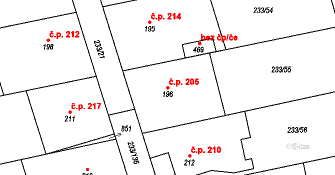 Kotvrdovice 205 na parcele st. 196 v KÚ Kotvrdovice, Katastrální mapa