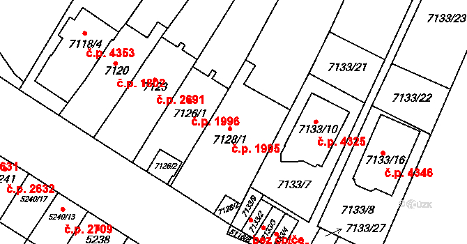Židenice 1995, Brno na parcele st. 7128/1 v KÚ Židenice, Katastrální mapa