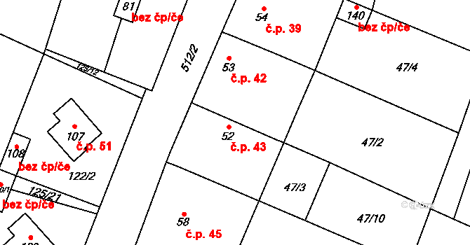 Strkovice 43, Postoloprty na parcele st. 52 v KÚ Strkovice, Katastrální mapa