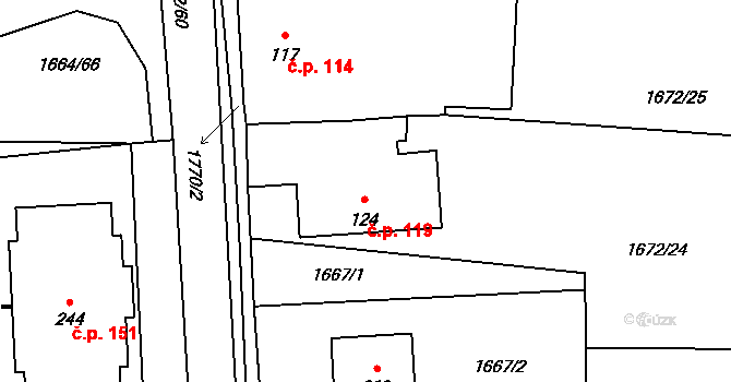 Temelín 119 na parcele st. 124 v KÚ Temelín, Katastrální mapa