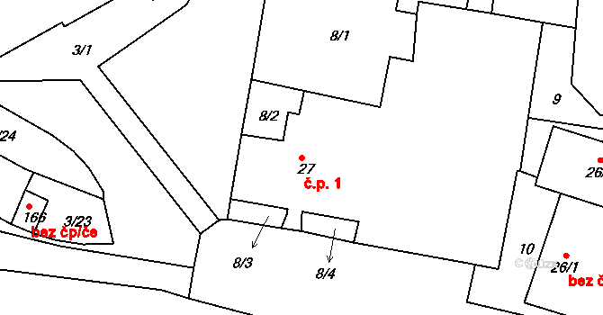 Jeníkov 1 na parcele st. 27 v KÚ Jeníkov u Duchcova, Katastrální mapa