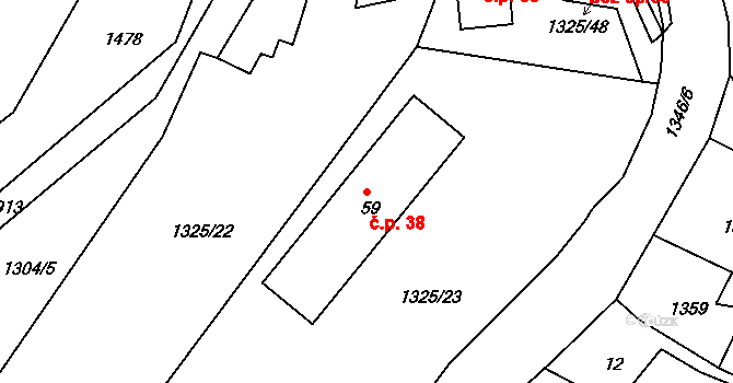 Dubec 38, Třemešné na parcele st. 59 v KÚ Dubec, Katastrální mapa
