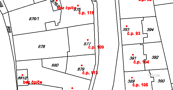 Radotín 109, Praha na parcele st. 877 v KÚ Radotín, Katastrální mapa