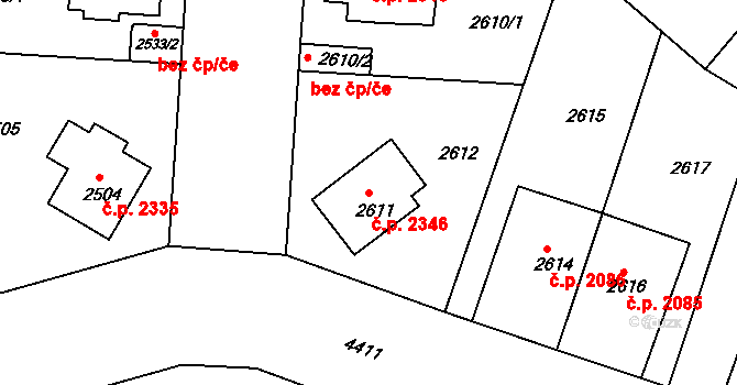 Žižkov 2346, Praha na parcele st. 2611 v KÚ Žižkov, Katastrální mapa