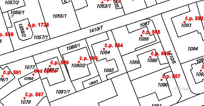 Řepy 584, Praha na parcele st. 1084 v KÚ Řepy, Katastrální mapa