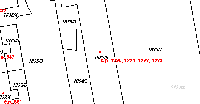 Vršovice 1220,1221,1222,1223, Praha na parcele st. 1833/5 v KÚ Vršovice, Katastrální mapa