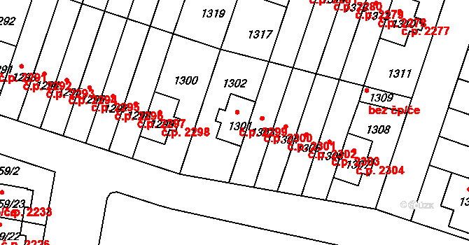 Záběhlice 2299, Praha na parcele st. 1301 v KÚ Záběhlice, Katastrální mapa
