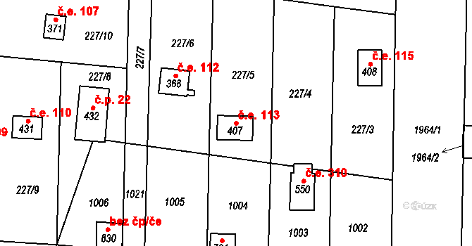 Lhotka 113, Svinaře na parcele st. 407 v KÚ Svinaře, Katastrální mapa
