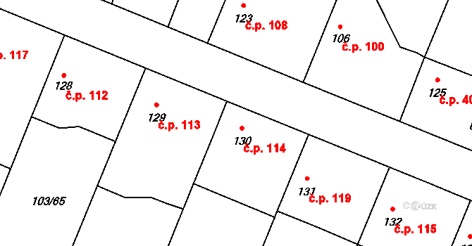 Břežany II 114 na parcele st. 130 v KÚ Břežany II, Katastrální mapa