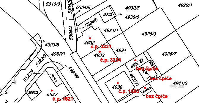 Chomutov 3234 na parcele st. 4933 v KÚ Chomutov I, Katastrální mapa
