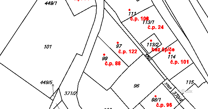 Chotutice 88 na parcele st. 99 v KÚ Chotutice, Katastrální mapa