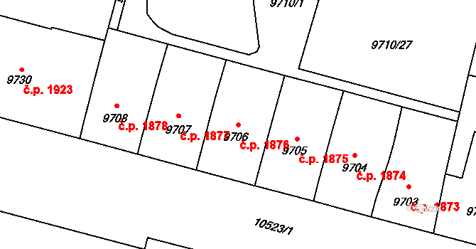 Jižní Předměstí 1876, Plzeň na parcele st. 9706 v KÚ Plzeň, Katastrální mapa