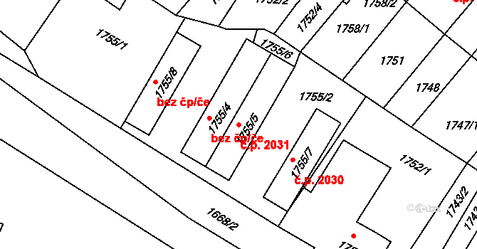 Předměstí 2031, Litoměřice na parcele st. 1755/5 v KÚ Litoměřice, Katastrální mapa