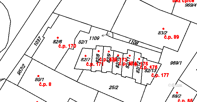 Libčeves 172 na parcele st. 82/8 v KÚ Libčeves, Katastrální mapa
