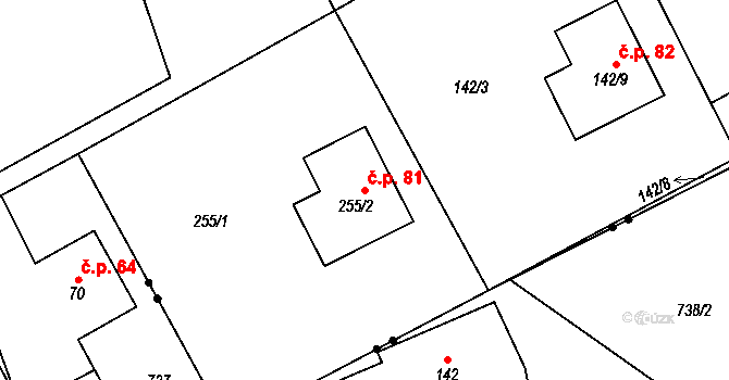 Provodov 81, Provodov-Šonov na parcele st. 255/2 v KÚ Provodov, Katastrální mapa