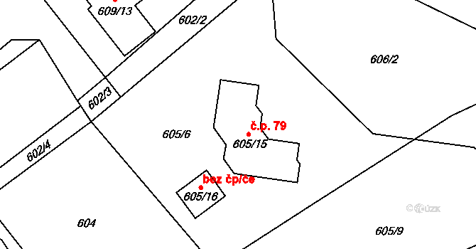 Černý Dub 79, Homole na parcele st. 605/15 v KÚ Homole, Katastrální mapa