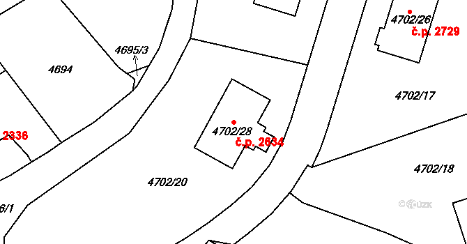 Dejvice 2634, Praha na parcele st. 4702/28 v KÚ Dejvice, Katastrální mapa