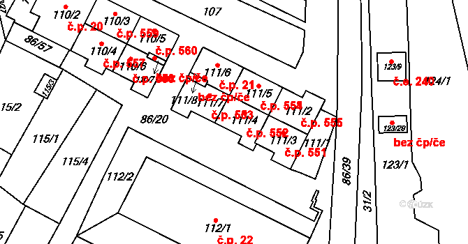 Zastávka 552 na parcele st. 111/4 v KÚ Zastávka, Katastrální mapa