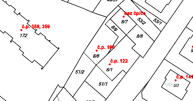 Příbram V-Zdaboř 186, Příbram na parcele st. 8/6 v KÚ Zdaboř, Katastrální mapa