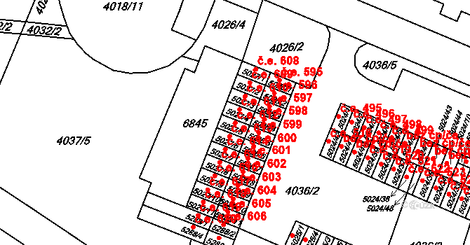 Zlín 612 na parcele st. 5027/5 v KÚ Zlín, Katastrální mapa