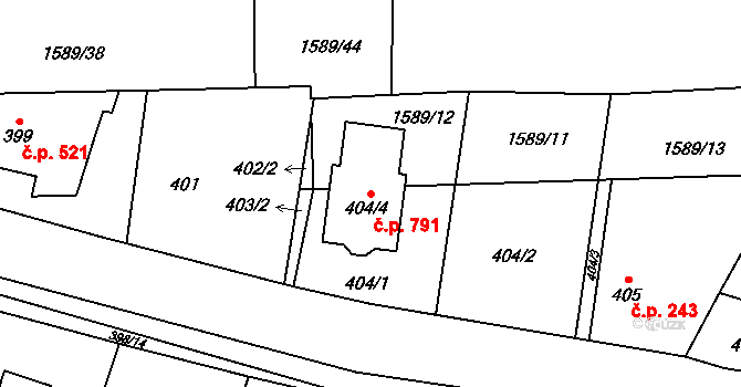 Kobeřice 791 na parcele st. 404/4 v KÚ Kobeřice ve Slezsku, Katastrální mapa