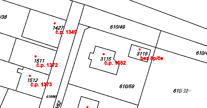 Lysá nad Labem 1852 na parcele st. 3115 v KÚ Lysá nad Labem, Katastrální mapa