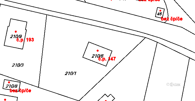 Vlčnov 147, Starý Jičín na parcele st. 210/6 v KÚ Vlčnov u Starého Jičína, Katastrální mapa