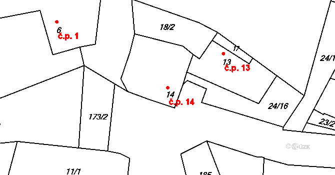 Milá 14, Bečov na parcele st. 14 v KÚ Milá, Katastrální mapa