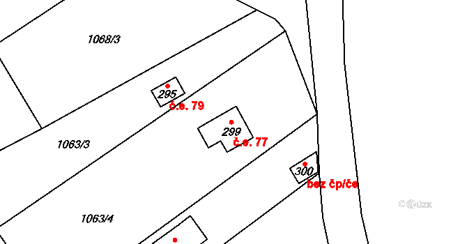 Borotín 77 na parcele st. 299 v KÚ Borotín u Tábora, Katastrální mapa
