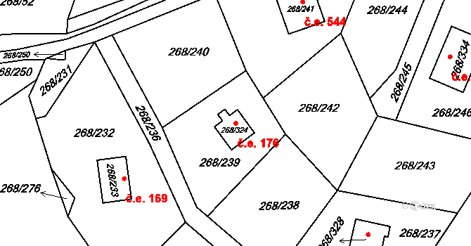 Tušimice 176, Kadaň na parcele st. 268/324 v KÚ Tušimice, Katastrální mapa
