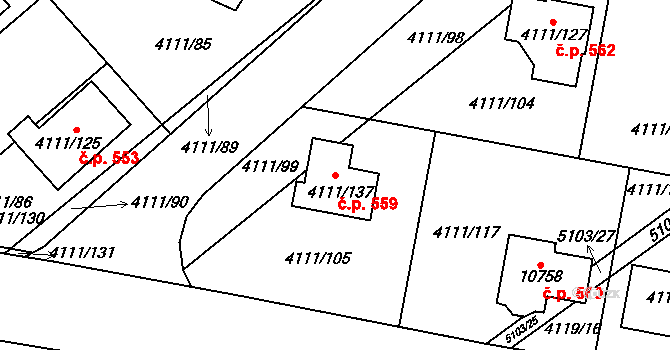 Choceňské Předměstí 559, Vysoké Mýto na parcele st. 4111/137 v KÚ Vysoké Mýto, Katastrální mapa