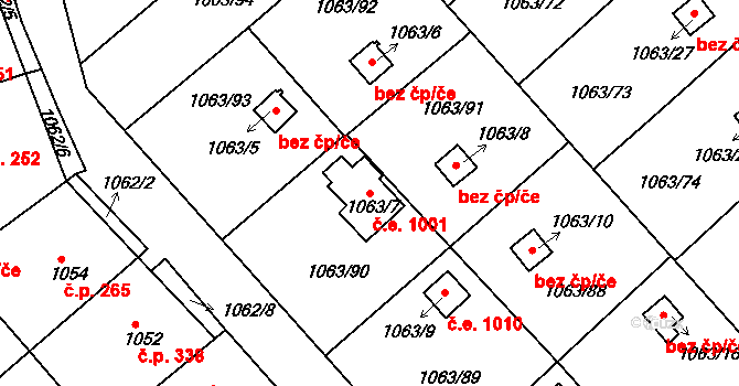 Novosedlice 1001 na parcele st. 1063/7 v KÚ Novosedlice, Katastrální mapa