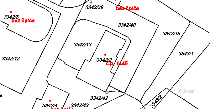 Bruntál 1445 na parcele st. 3342/2 v KÚ Bruntál-město, Katastrální mapa