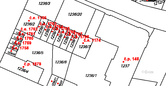 Děčín IV-Podmokly 1174, Děčín na parcele st. 1236/7 v KÚ Podmokly, Katastrální mapa