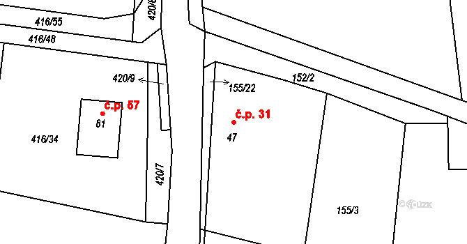 Bošovice 31, Čížová na parcele st. 47 v KÚ Bošovice u Čížové, Katastrální mapa