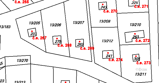 Mechová 269, Lipová na parcele st. 262 v KÚ Mechová, Katastrální mapa