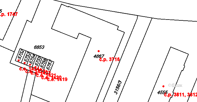 Zlín 3716 na parcele st. 4667 v KÚ Zlín, Katastrální mapa
