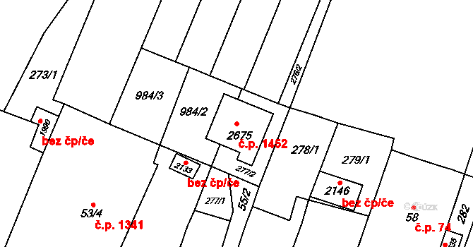 Kateřinky 1452, Opava na parcele st. 2675 v KÚ Kateřinky u Opavy, Katastrální mapa
