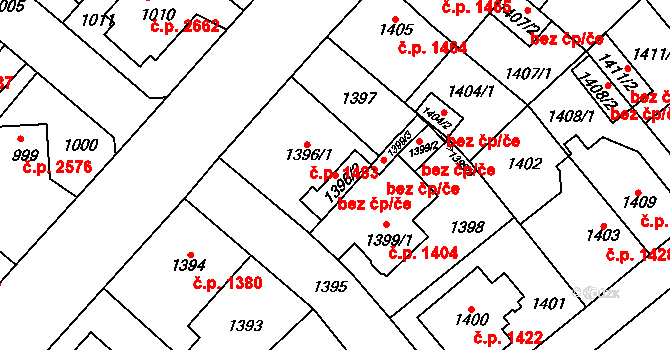 Chomutov 45030855 na parcele st. 1396/2 v KÚ Chomutov I, Katastrální mapa