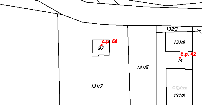 Ostružno 56, Borek na parcele st. 97 v KÚ Ostružno, Katastrální mapa