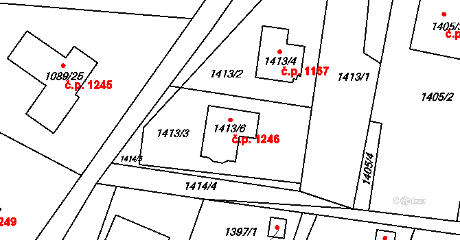 Lyžbice 1246, Třinec na parcele st. 1413/6 v KÚ Lyžbice, Katastrální mapa